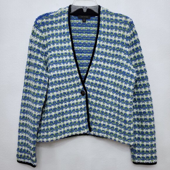 Ann Taylor Women's Tweedy Sweater Jacket in Deep Azure Size Medium - Picture 4 of 16